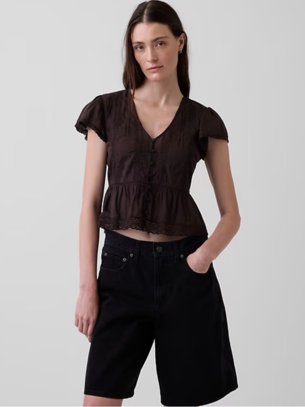 Lace Voile Peplum Crop Top